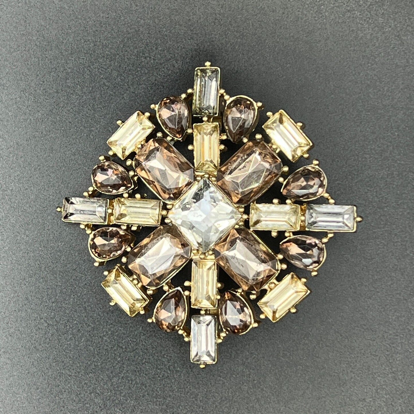 Vintage Sparkling Silver-Toned Multi-Shaped Clear Rhinestones Scarf Pin Brooch
