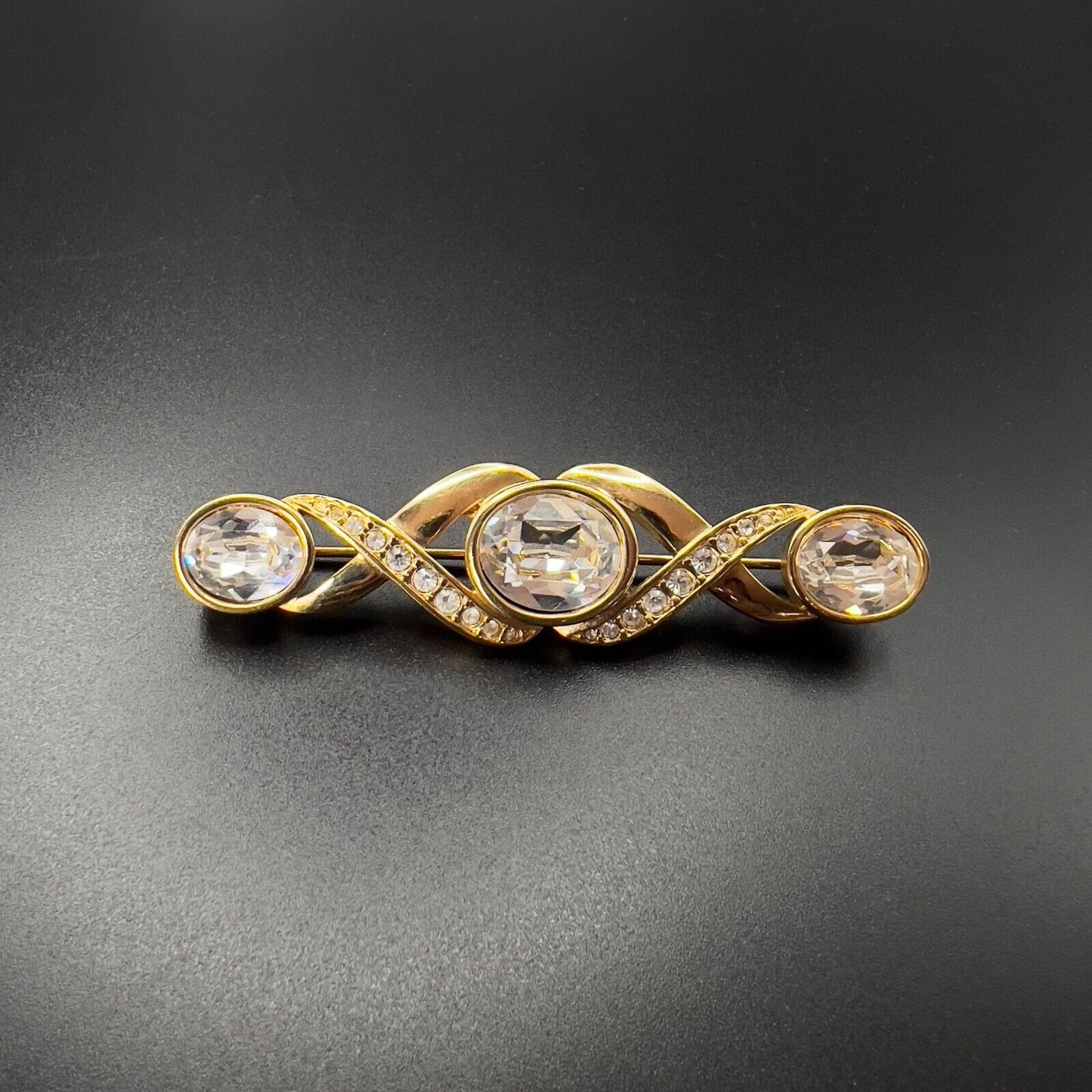 Vintage Multi-Faceted Crystal Clear Rhinestones Gold-Toned Signed SAL Brooch Pin