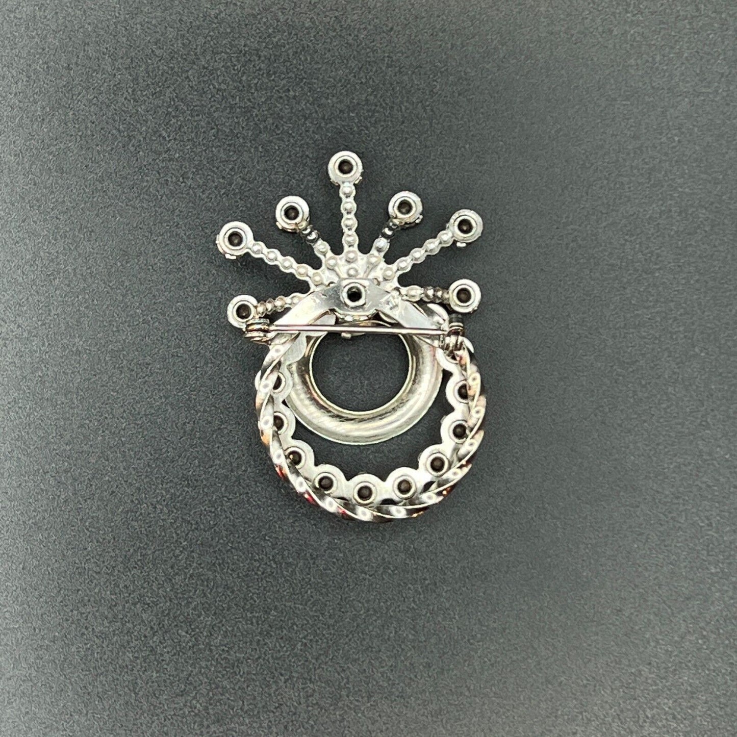 Vintage Sparkling Silver-Toned Multi-Layer Clear Rhinestones Brooch Pin