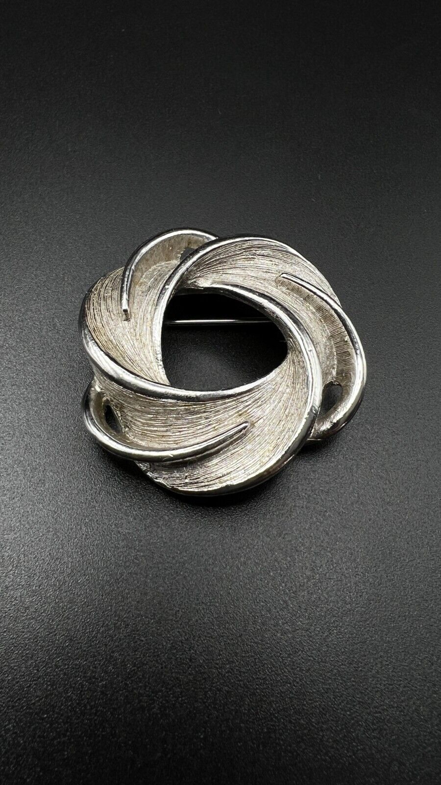 Vintage Silver-Tone Swirling Textured Circle of Life Brooch Pin