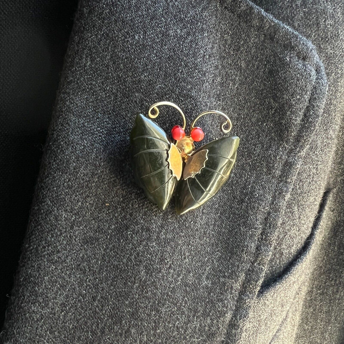 Vintage Novelty Nice Jade Butterfly Pendant/Brooch Pin