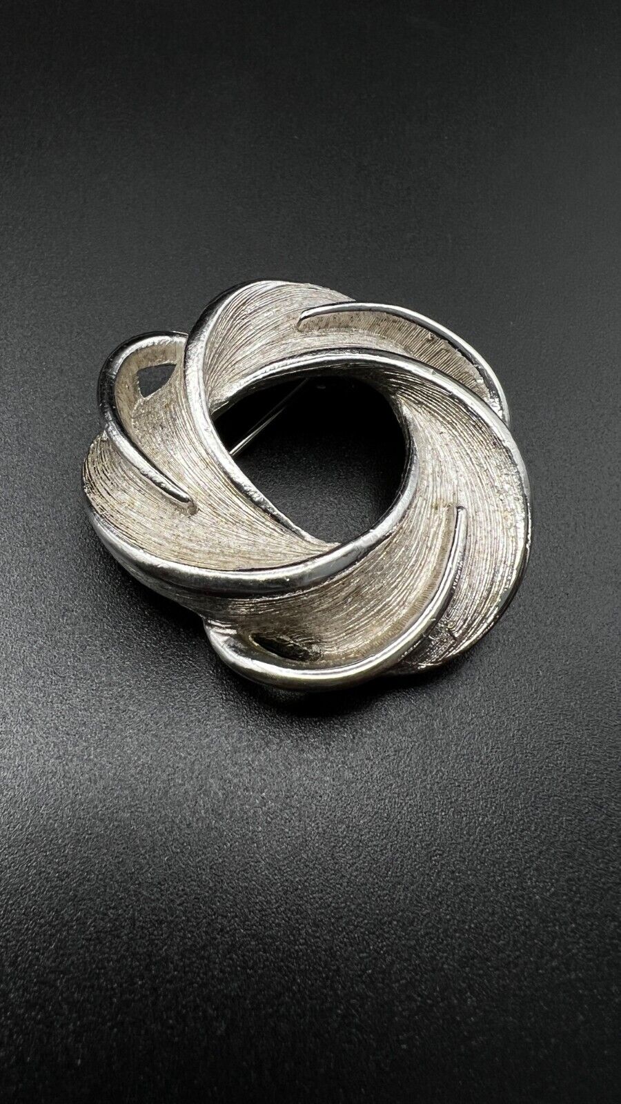 Vintage Silver-Tone Swirling Textured Circle of Life Brooch Pin