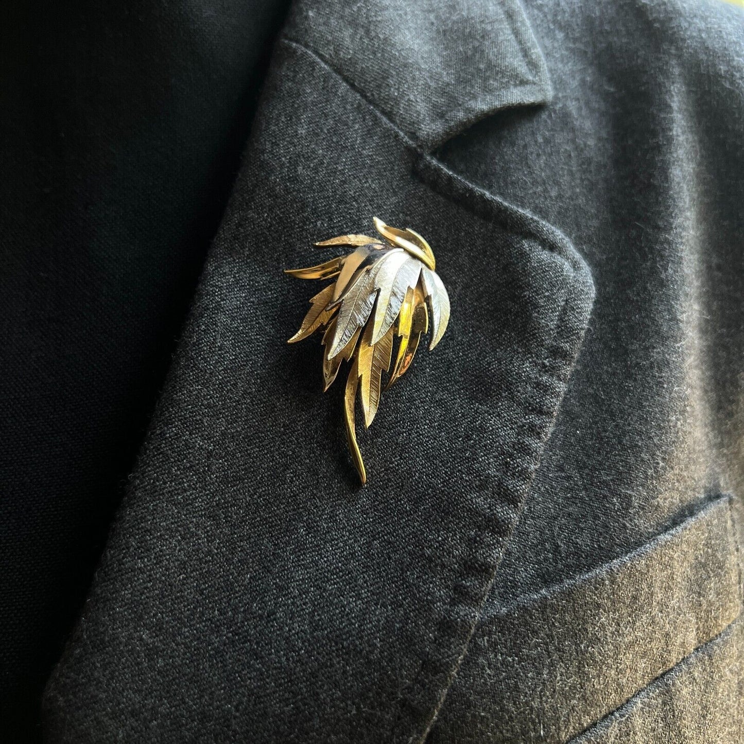 Vintage Modernist Design Marked 1608 Silver and Gold-Toned Brooch Pin