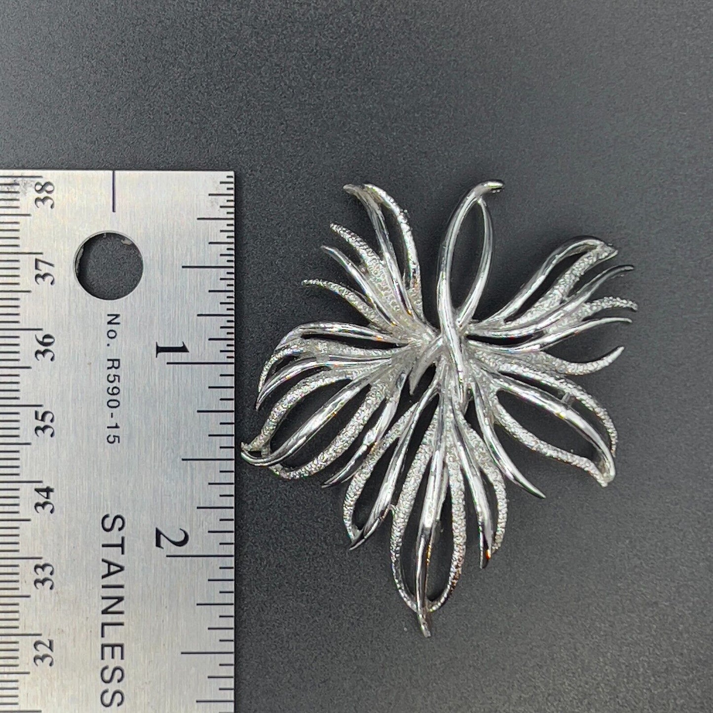 Vintage Silver-Toned Leaf Brooch- Brushed & Smooth Twigs & Sprigs Spray Stem Pin