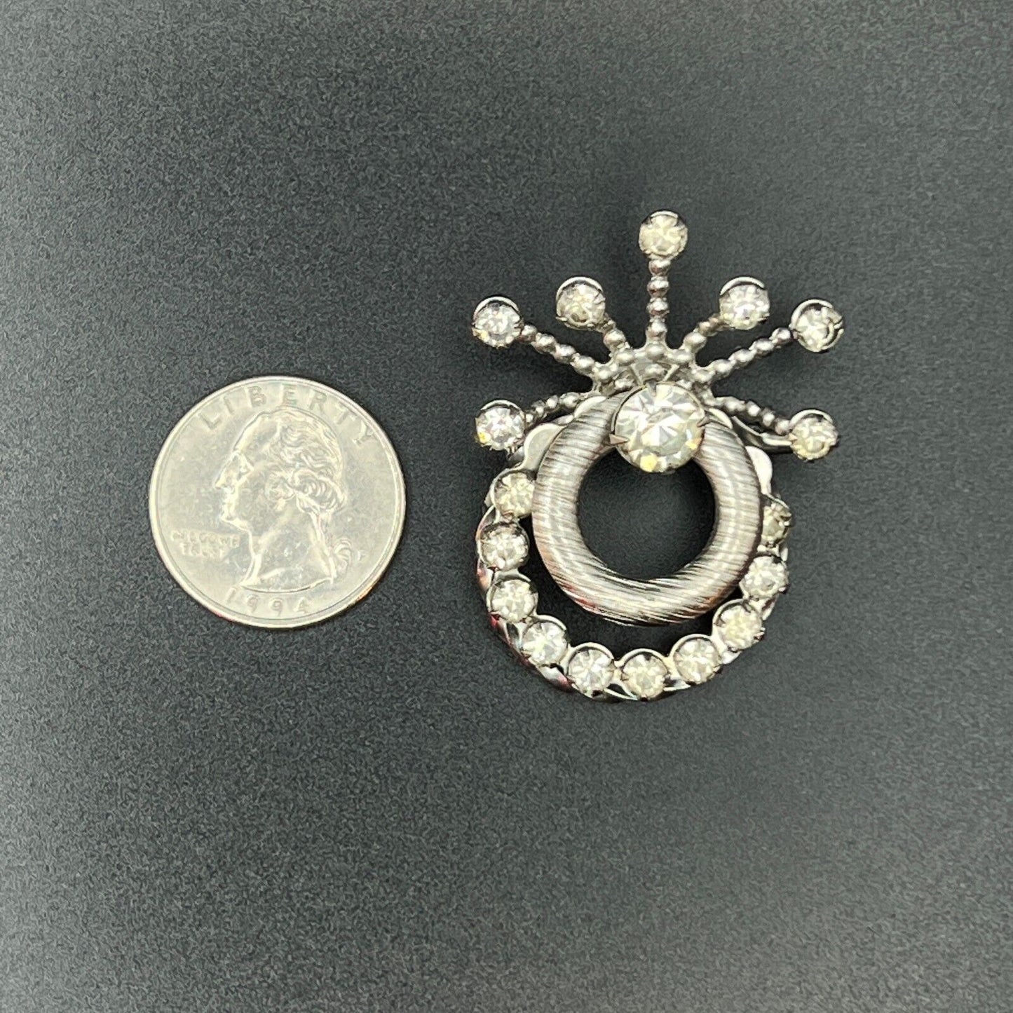 Vintage Sparkling Silver-Toned Multi-Layer Clear Rhinestones Brooch Pin