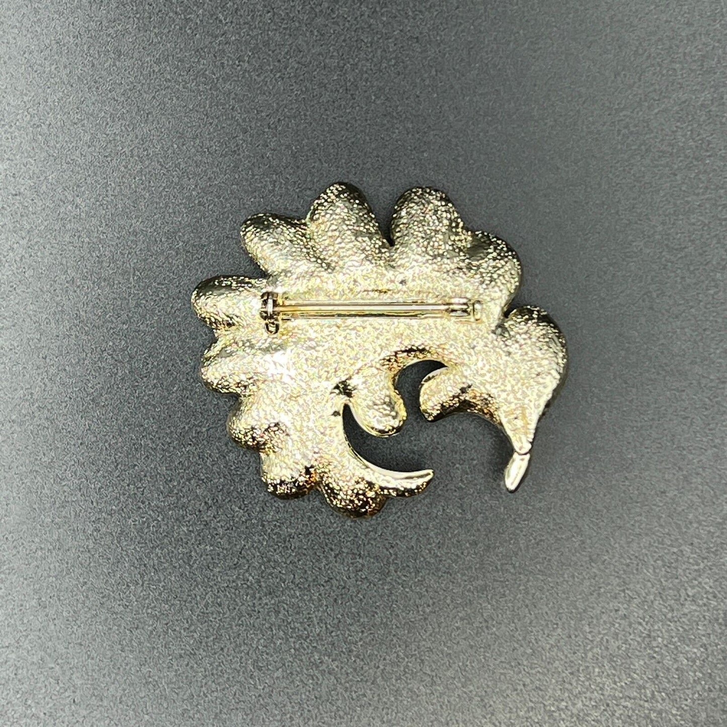 Vintage Gold-Toned & White Enameling Elegant Leaf Brooch Pin