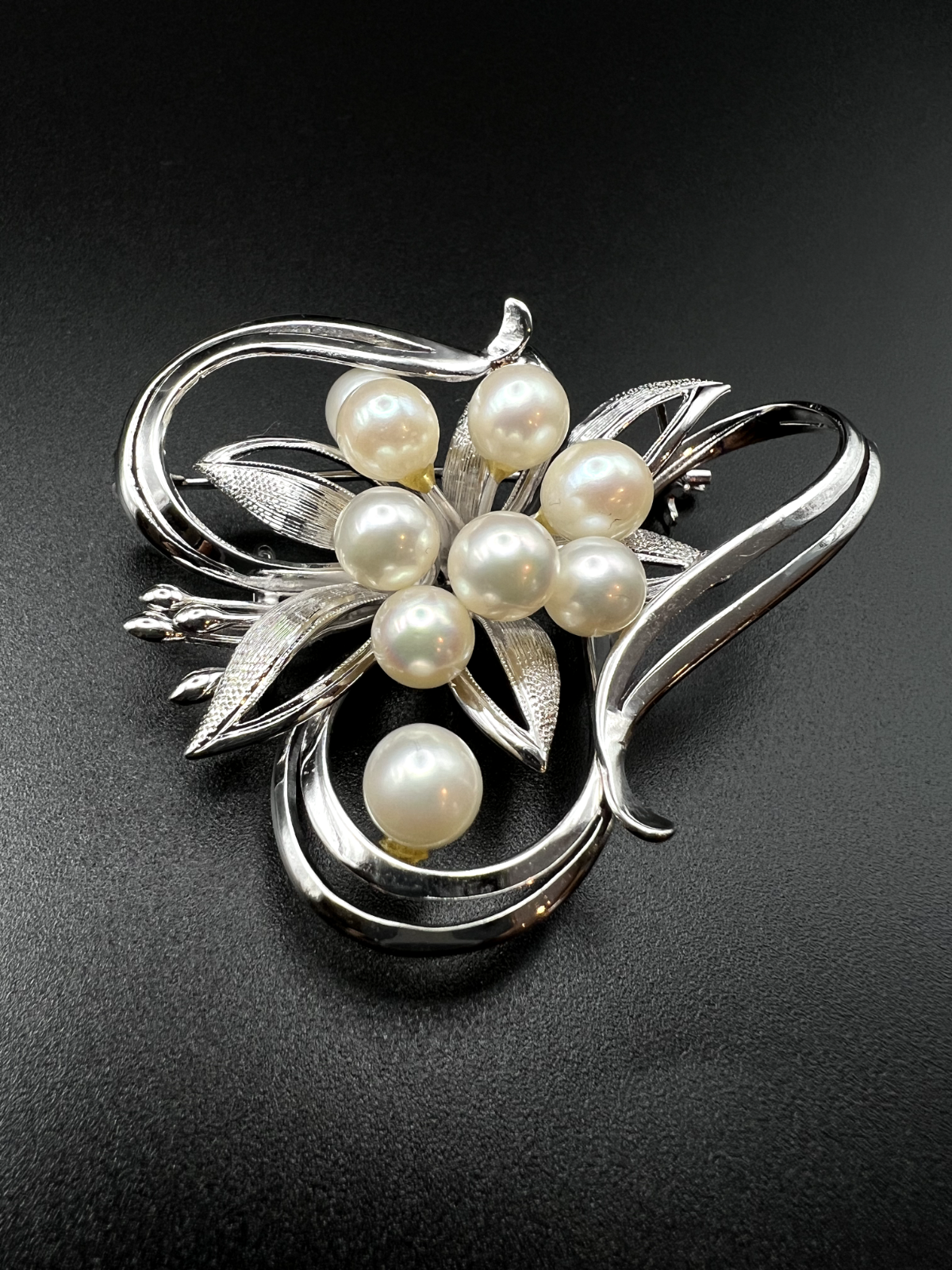 Vintage Marked Sterling Silver with Culture Pearls Brooch Pin