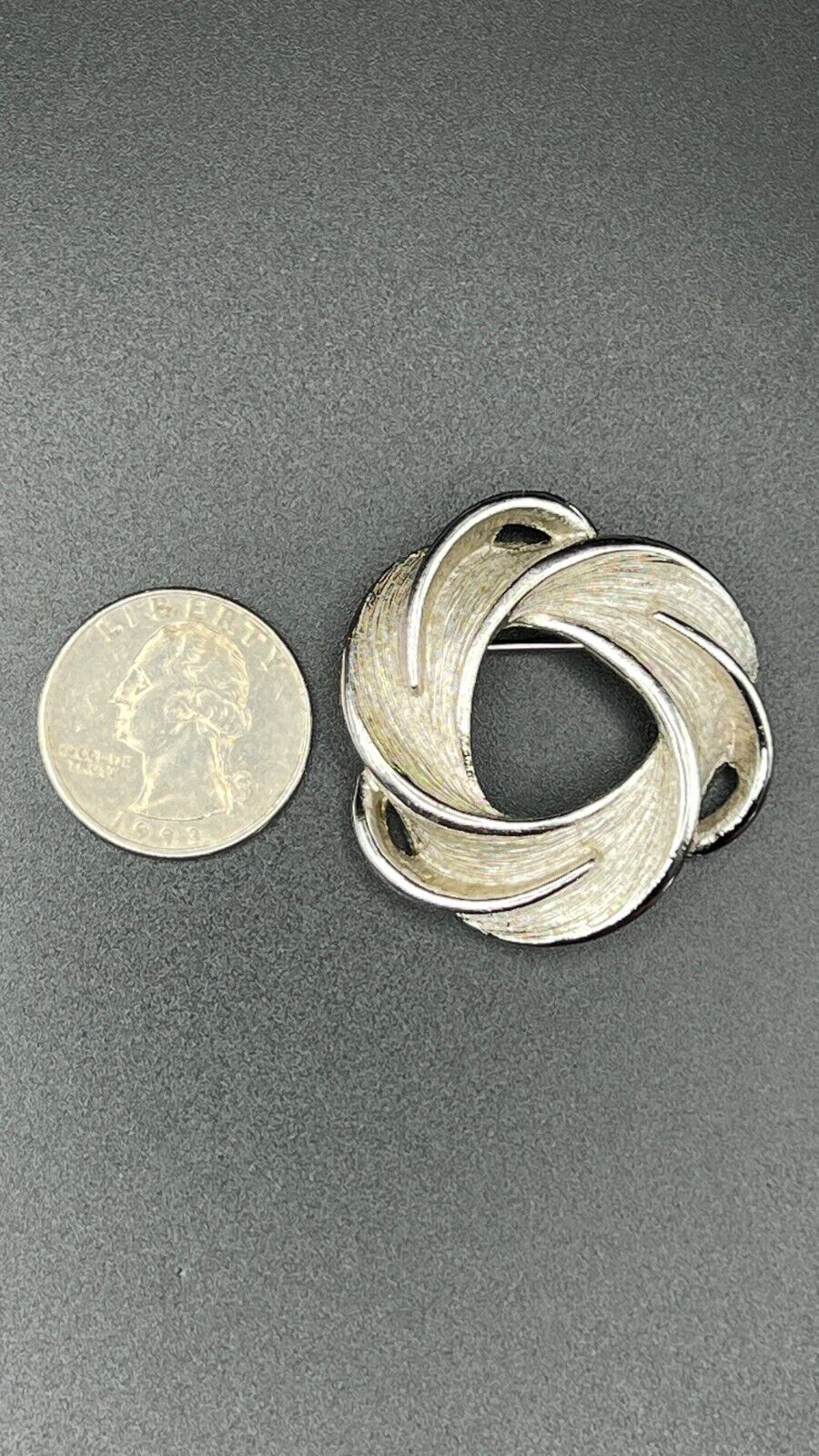 Vintage Silver-Tone Swirling Textured Circle of Life Brooch Pin