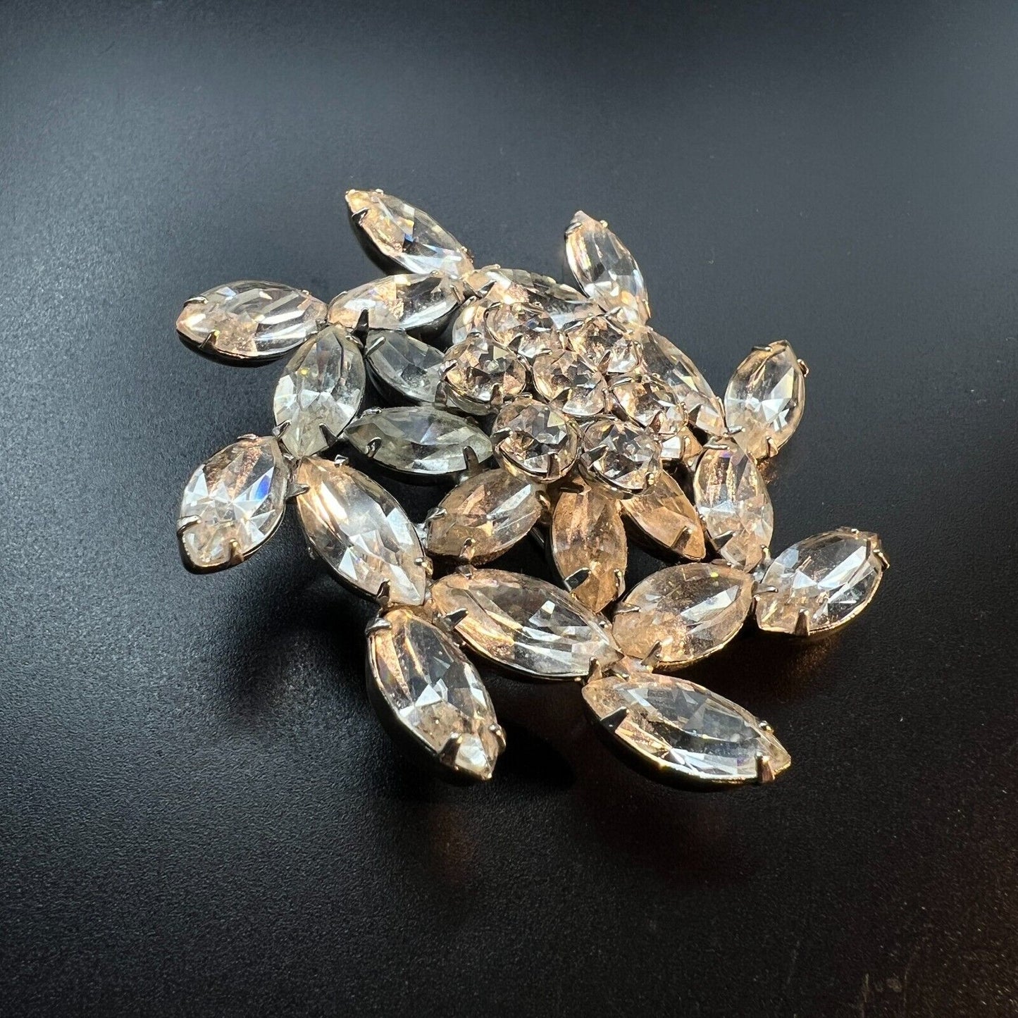 Vintage Signed Weiss Silver-Toned Clear Rhinestones Brooch Pin
