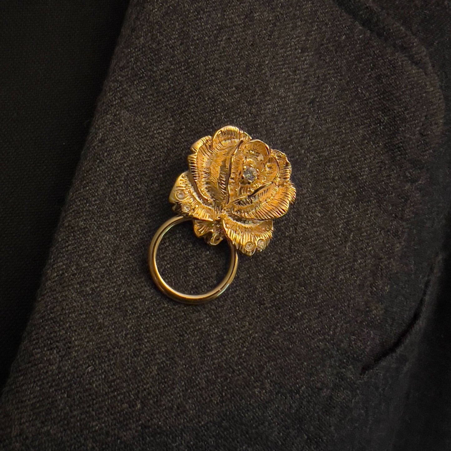 Vintage Rose Gold-Tone & Clear Rhinestones Brooch Pin