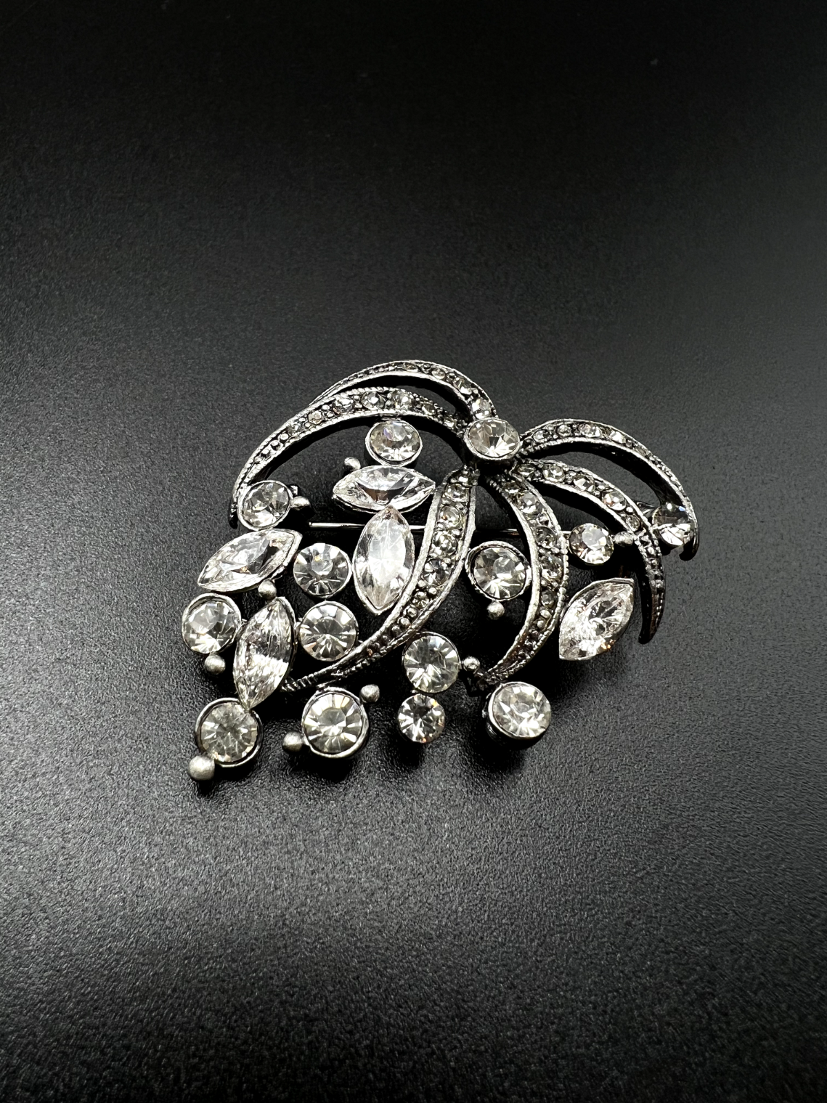 Vintage 50's Crystal Rhinestone Silver-Toned Brooch Pin