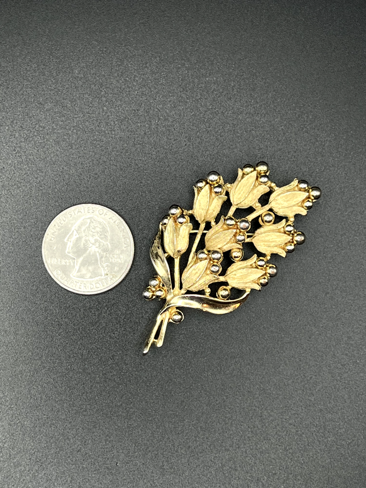 Vintage TRIFARI Signed Gold-Toned Flower With Gold-Like Beads Brooch Pin