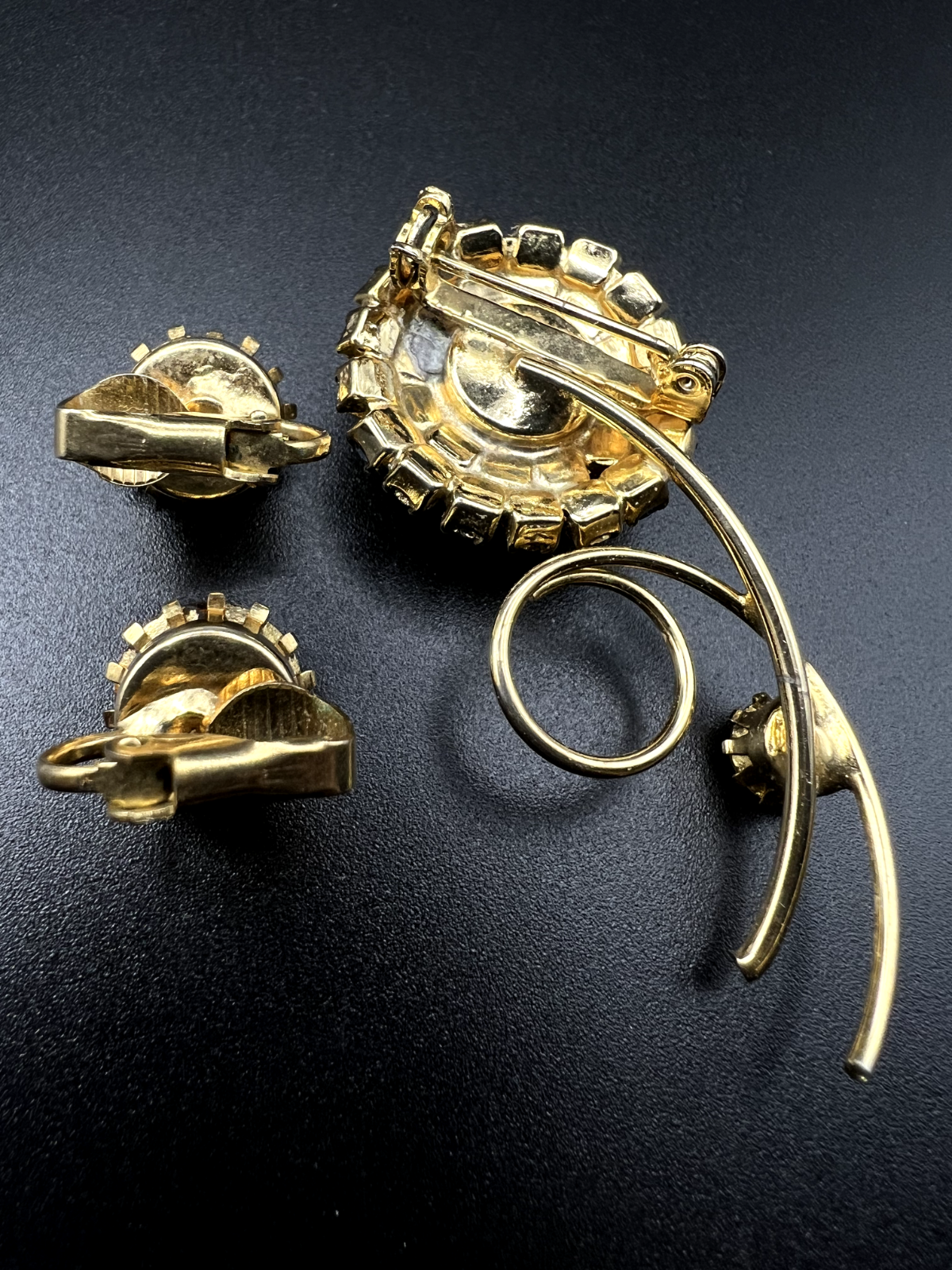 Vintage Gold-Toned & Earring Set w Citrine & Multicolored Rhinestones Brooch Pin