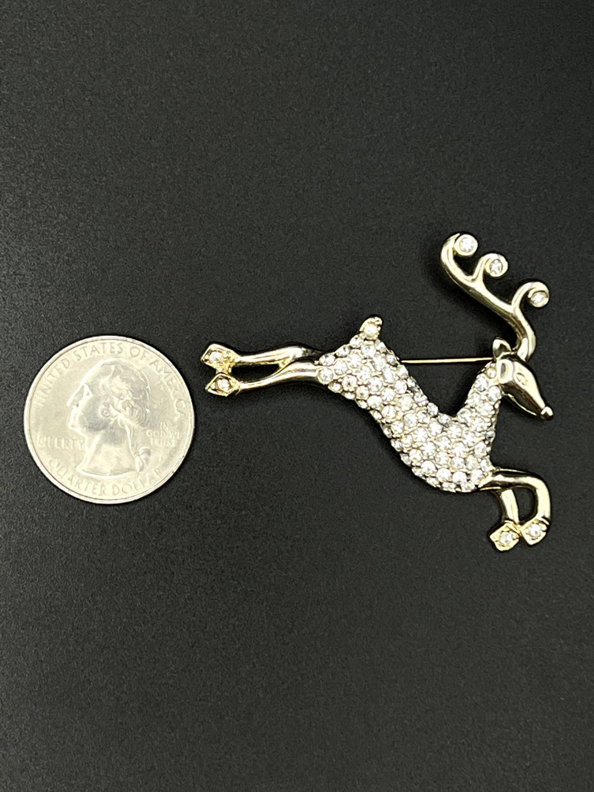 Vintage Gold-Toned Crystal Rhinestone Reindeer Brooch Pin