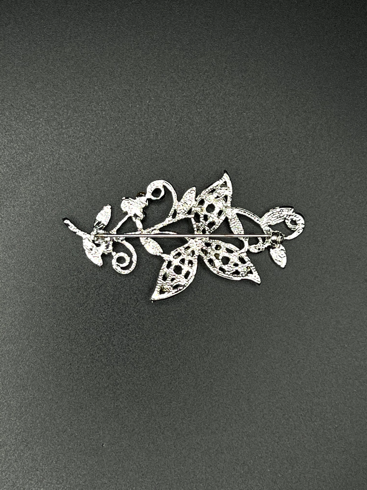 Vintage Silver-Toned Whimsical Flower with Blue and Clear Rhinestones Brooch Pin
