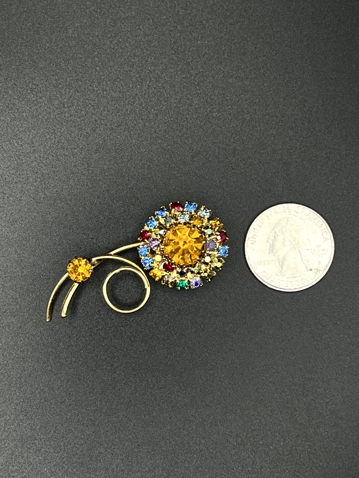 Vintage Gold-Toned & Earring Set w Citrine & Multicolored Rhinestones Brooch Pin