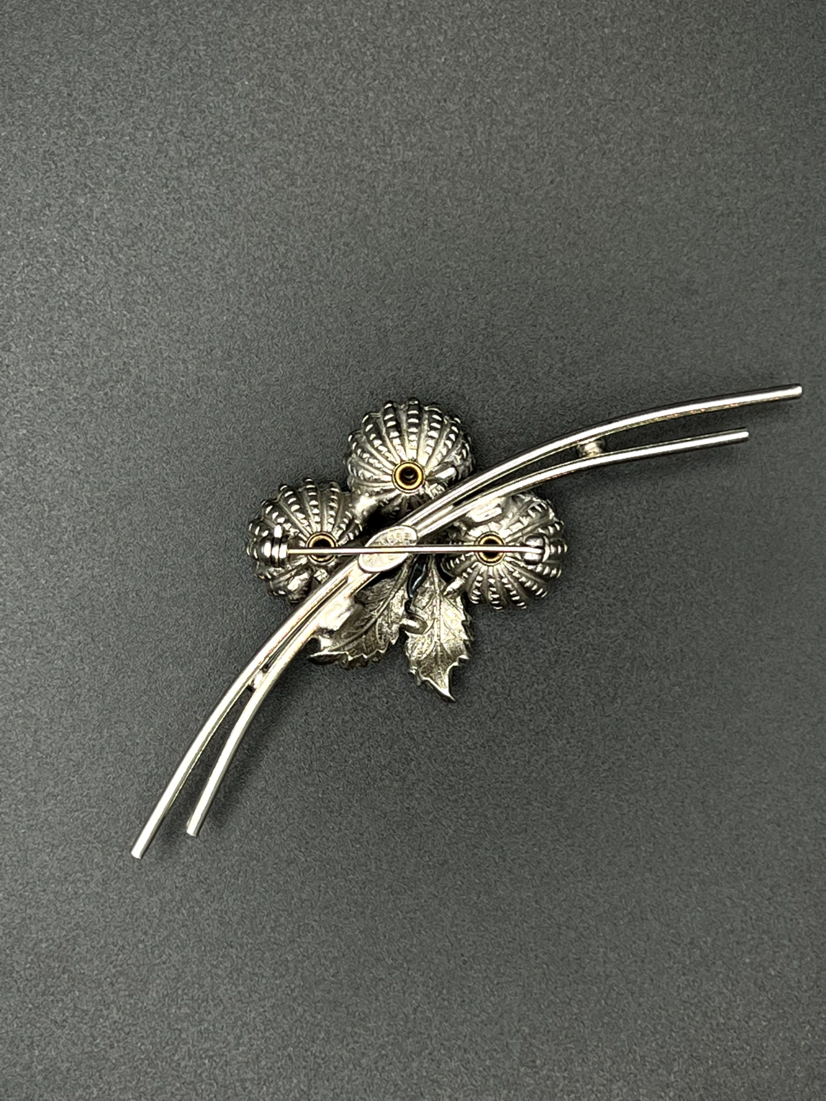 Vintage Signed ST LABRE Silver-Toned Flower With Green Rhinestones Brooch Pin