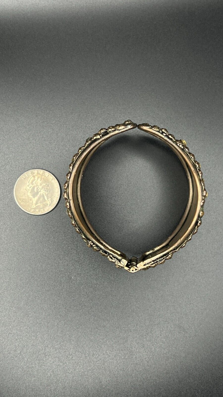 Vintage Ornately Silver-Toned Mesh with Clear Rhinestones Spring Cuff Bracelet