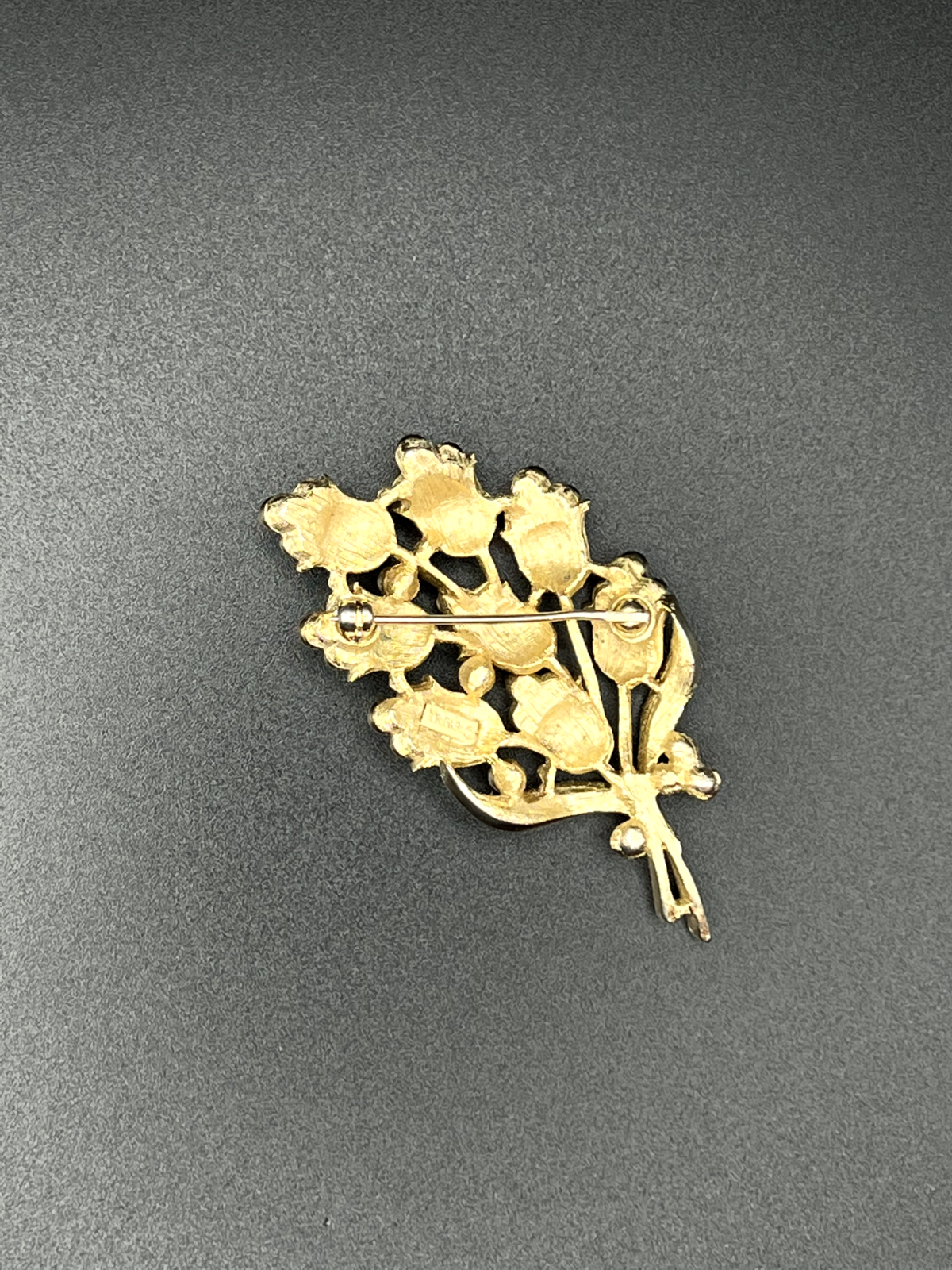 Vintage TRIFARI Signed Gold-Toned Flower With Gold-Like Beads Brooch Pin