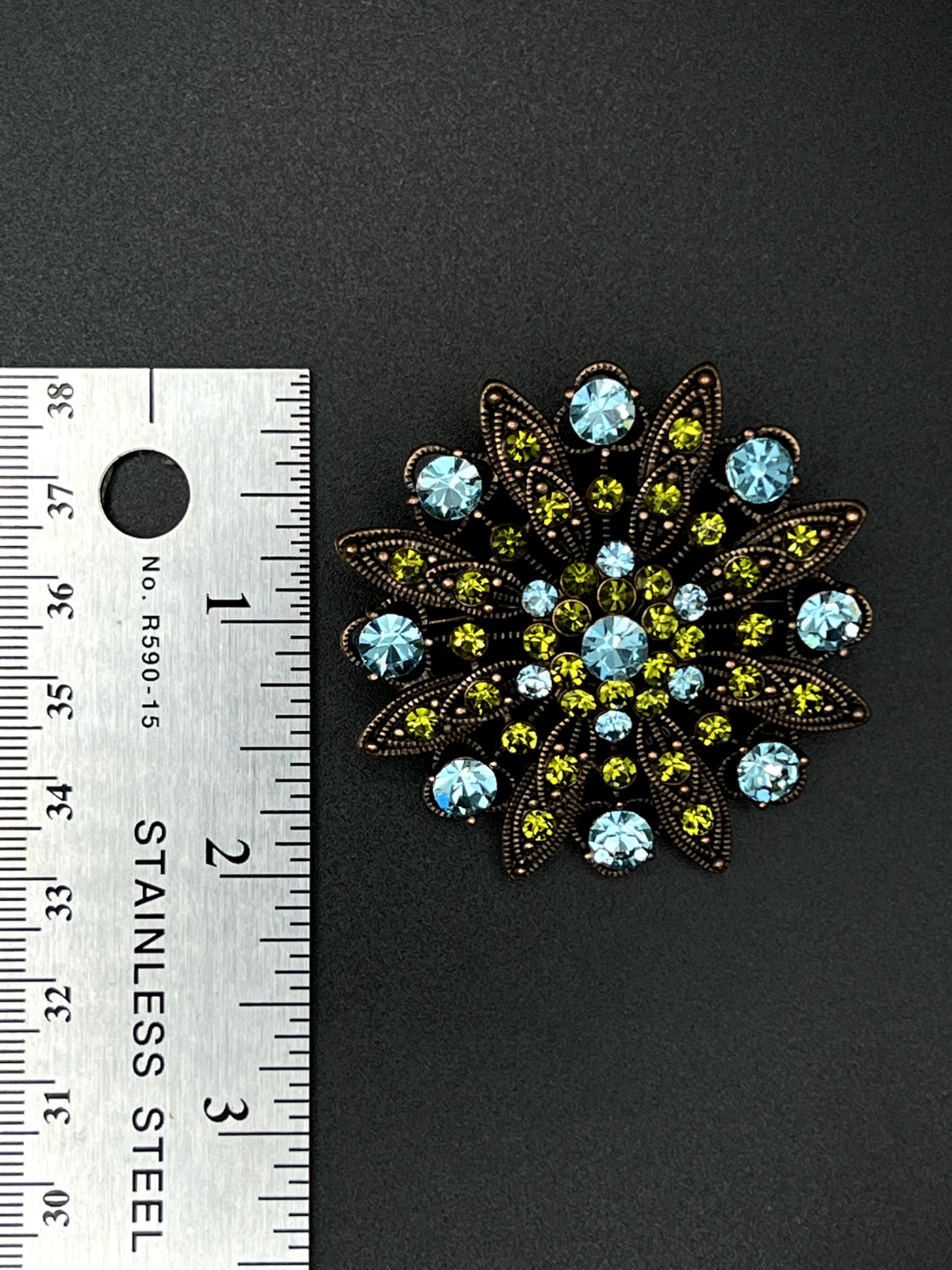 Vintage Star with Blue and Green Rhinestones Brooch Pin