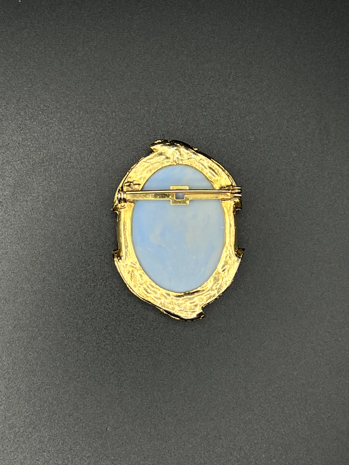 Vintage Raised Gold-Toned Framed White Cameo on a Blue Background Brooch Pin