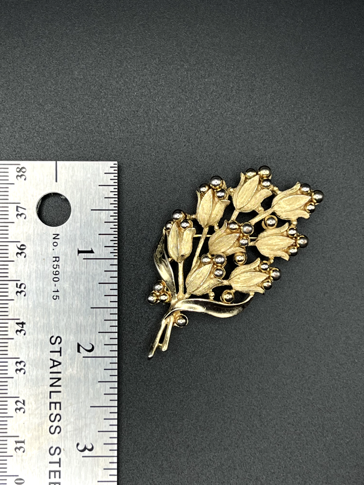Vintage TRIFARI Signed Gold-Toned Flower With Gold-Like Beads Brooch Pin
