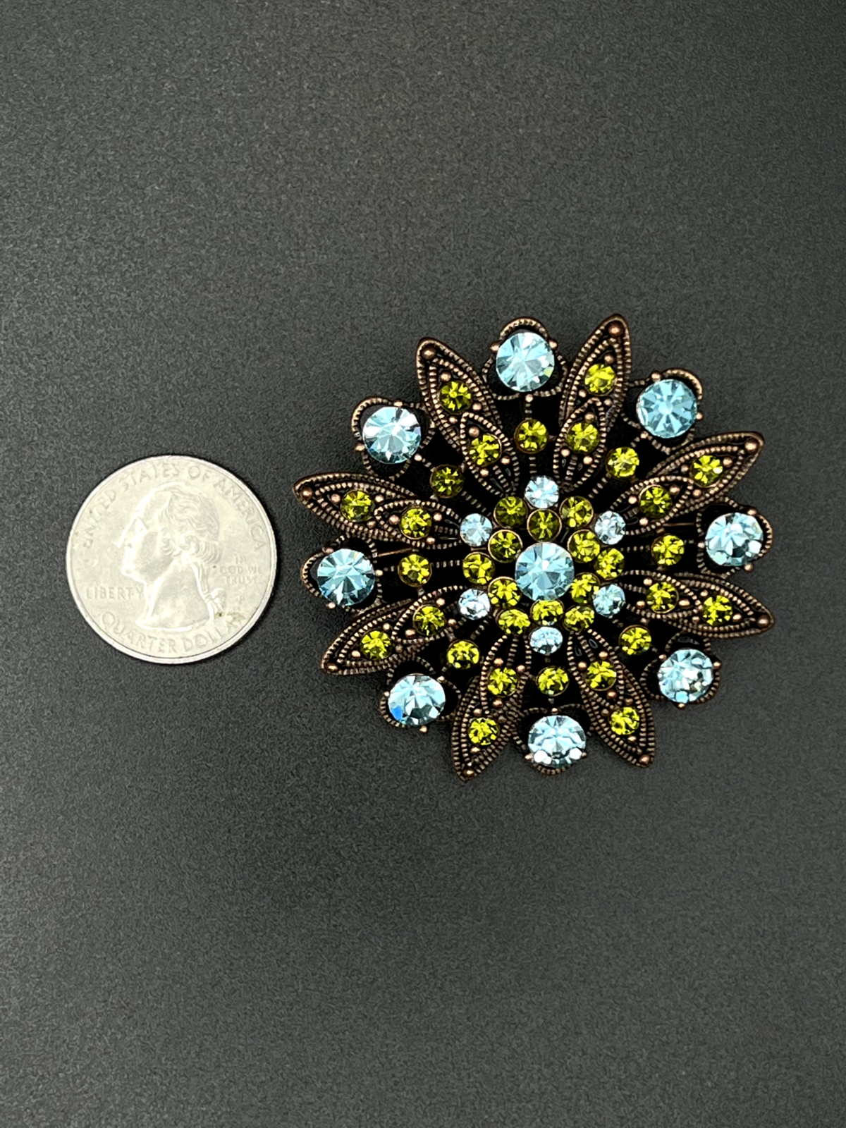 Vintage Star with Blue and Green Rhinestones Brooch Pin