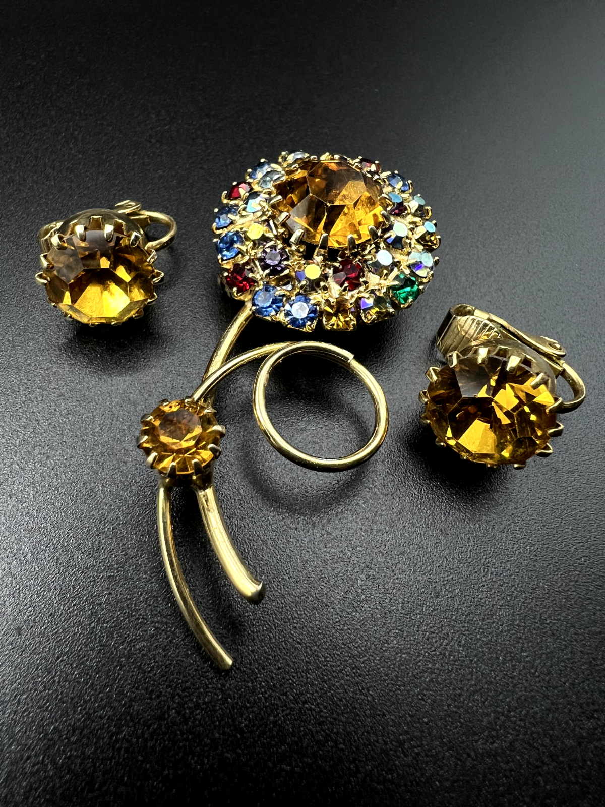 Vintage Rhinestones Brooch Pin sold & Earrings Set