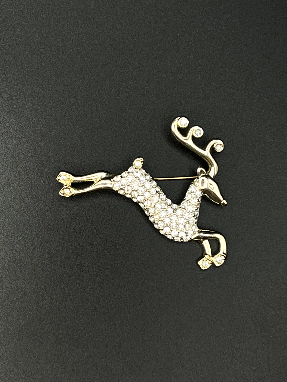 Vintage Gold-Toned Crystal Rhinestone Reindeer Brooch Pin