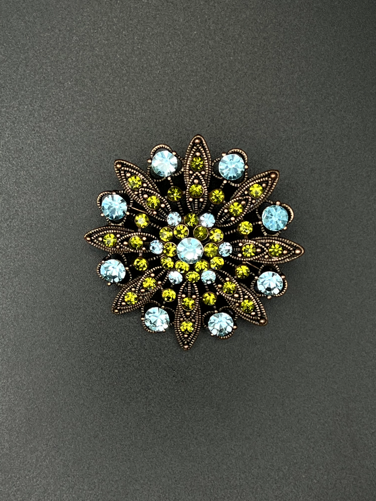 Vintage Star with Blue and Green Rhinestones Brooch Pin