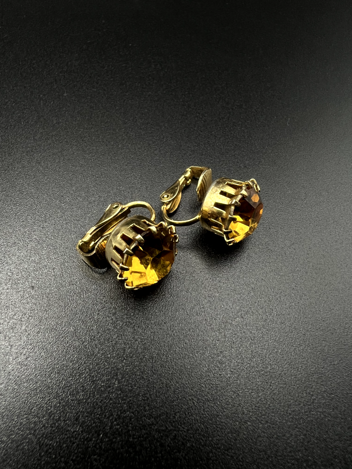 Vintage Gold-Toned & Earring Set w Citrine & Multicolored Rhinestones Brooch Pin