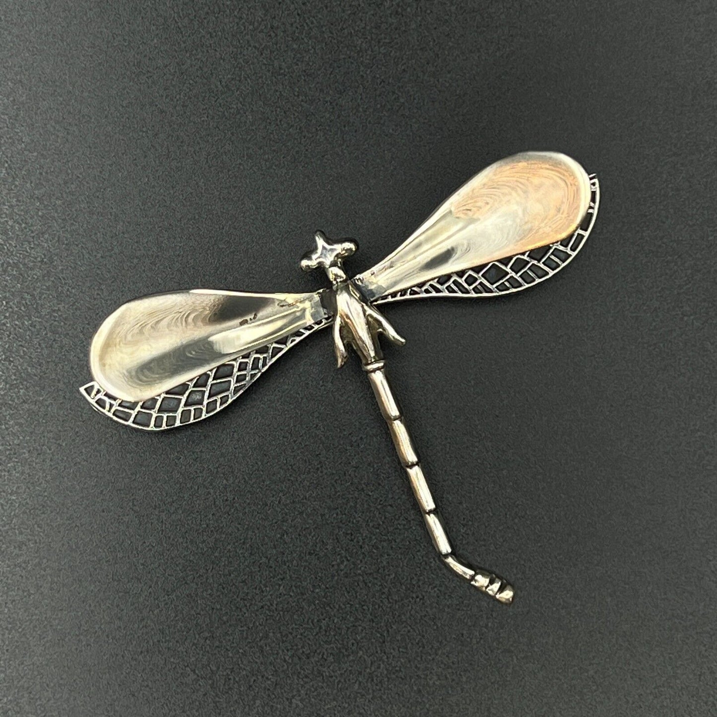 Vintage Novelty Signed Mexico CIL 925 Sterling Large 3D Dragonfly Brooch Pin