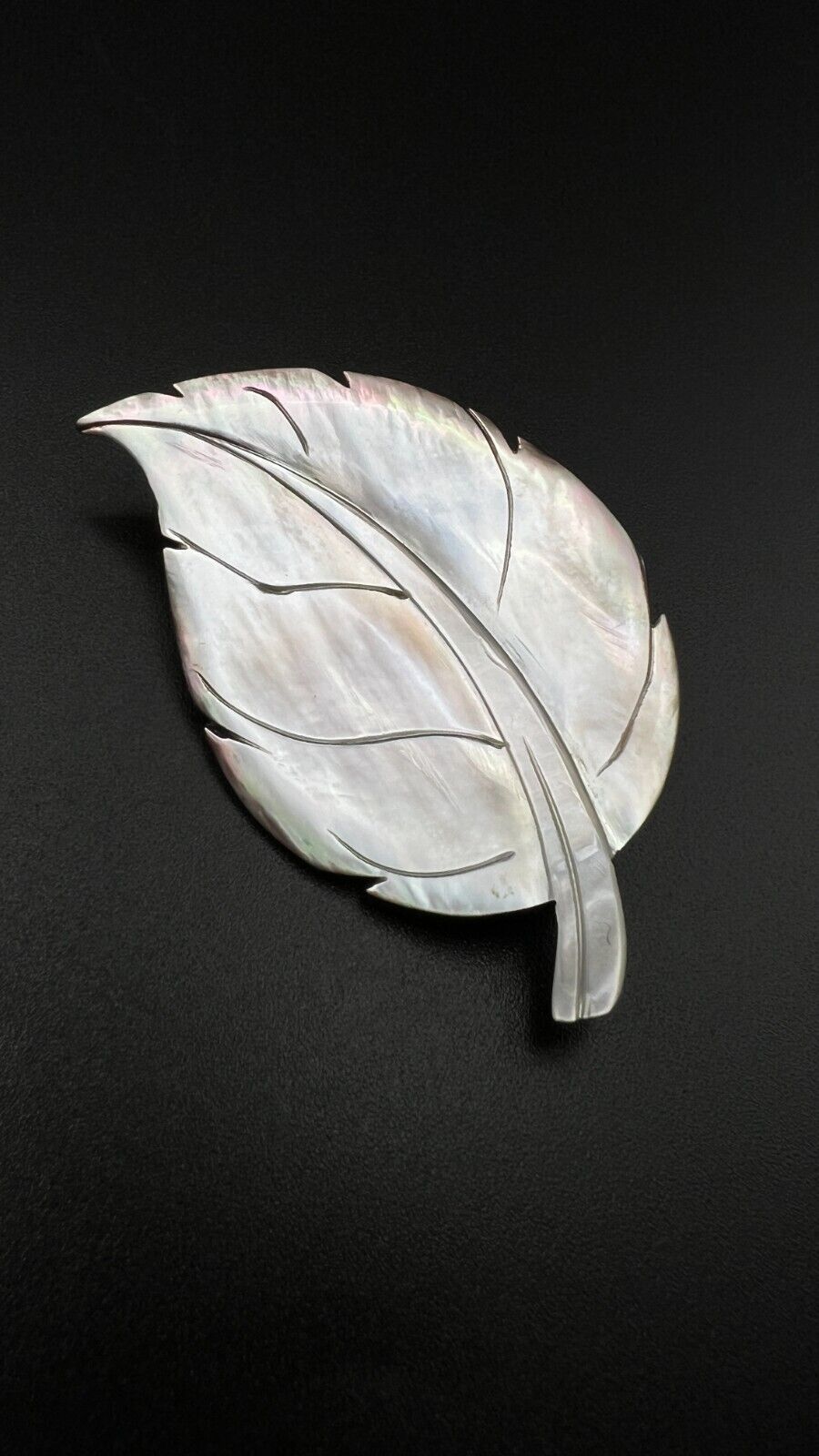 Vintage Iridescent Shell Leaf  Brooch Pin