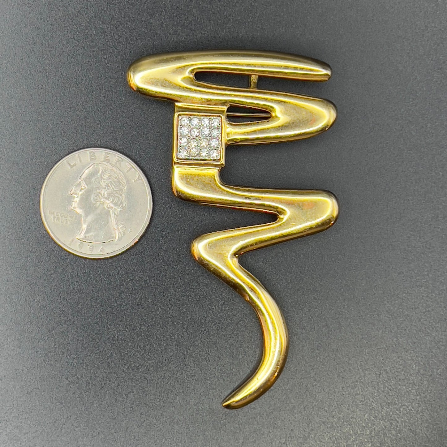 Vintage Gold-Toned Zig Zag Squiggle Signed ParkLane Rhinestones Brooch Pin
