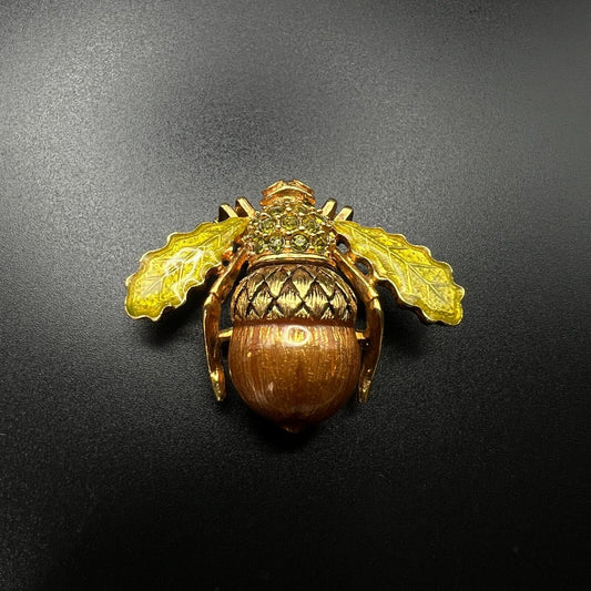 Vintage Novelty Signed Joan Rivers Acorn Bee Brooch Pin