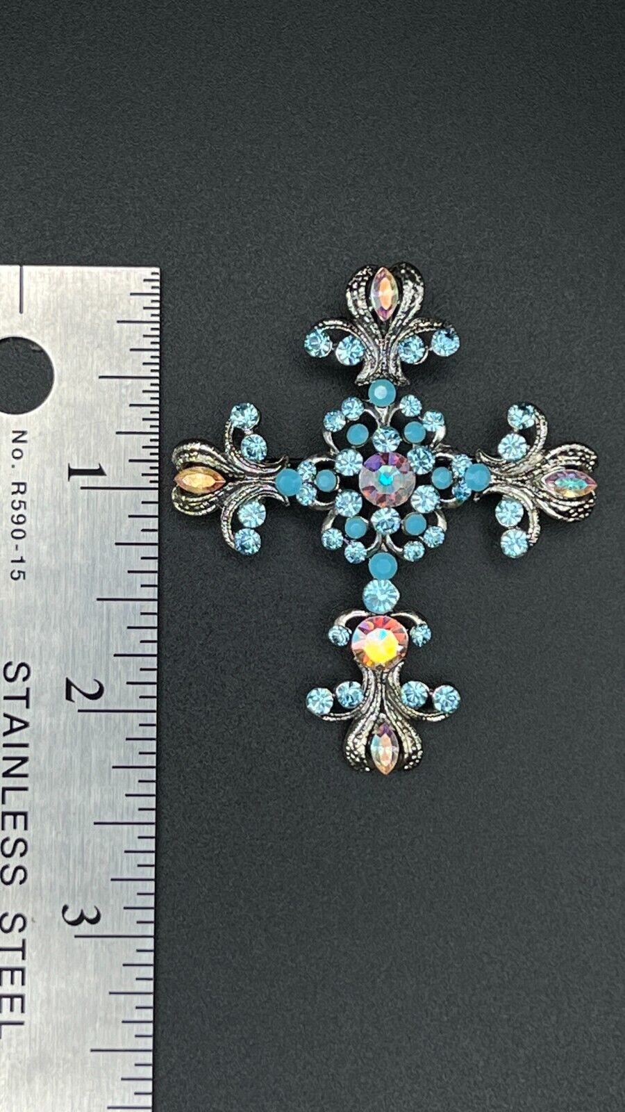 Vintage Kirk's Folly Signed Brooch/Pendant with Blue and AB Stones Silver-Toned