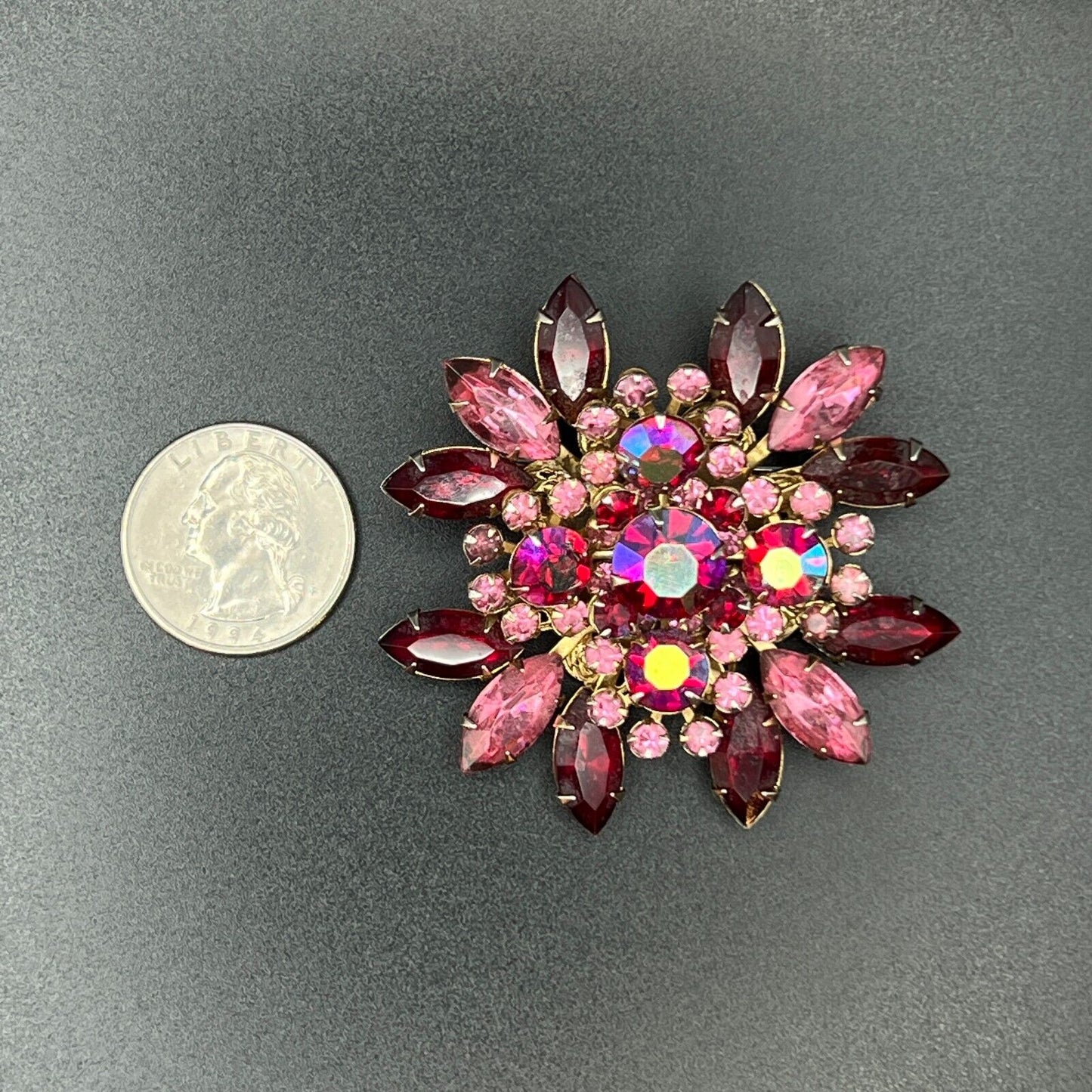 Vintage Beautiful Juliana Pink & Ruby Rhinestones 3D Brooch Pin