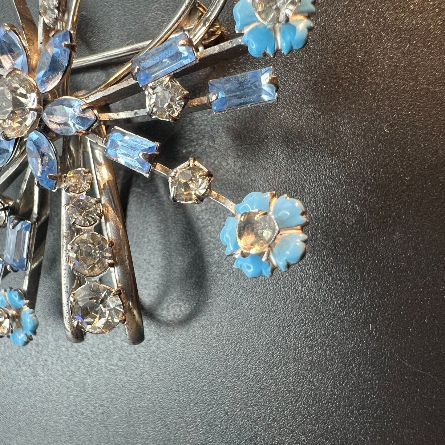 Vintage Signed Carl Art Sterling Silver Bow & Blue Flowers Brooch Earrings Set