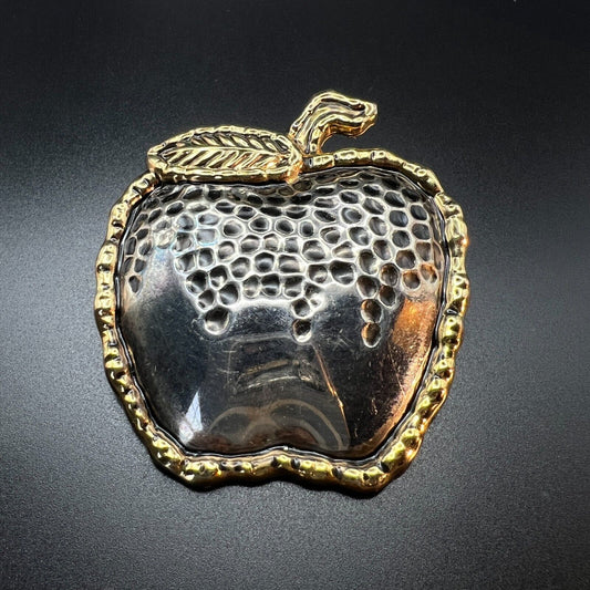 Vintage Modern Design Large Gold & Silver-Toned Apple Pendant Brooch Pin