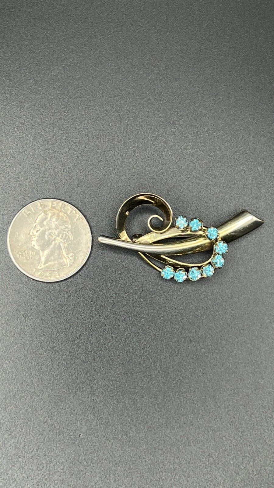 Vintage Sterling Silver and Gold Flash with Blue Stones Brooch Pin