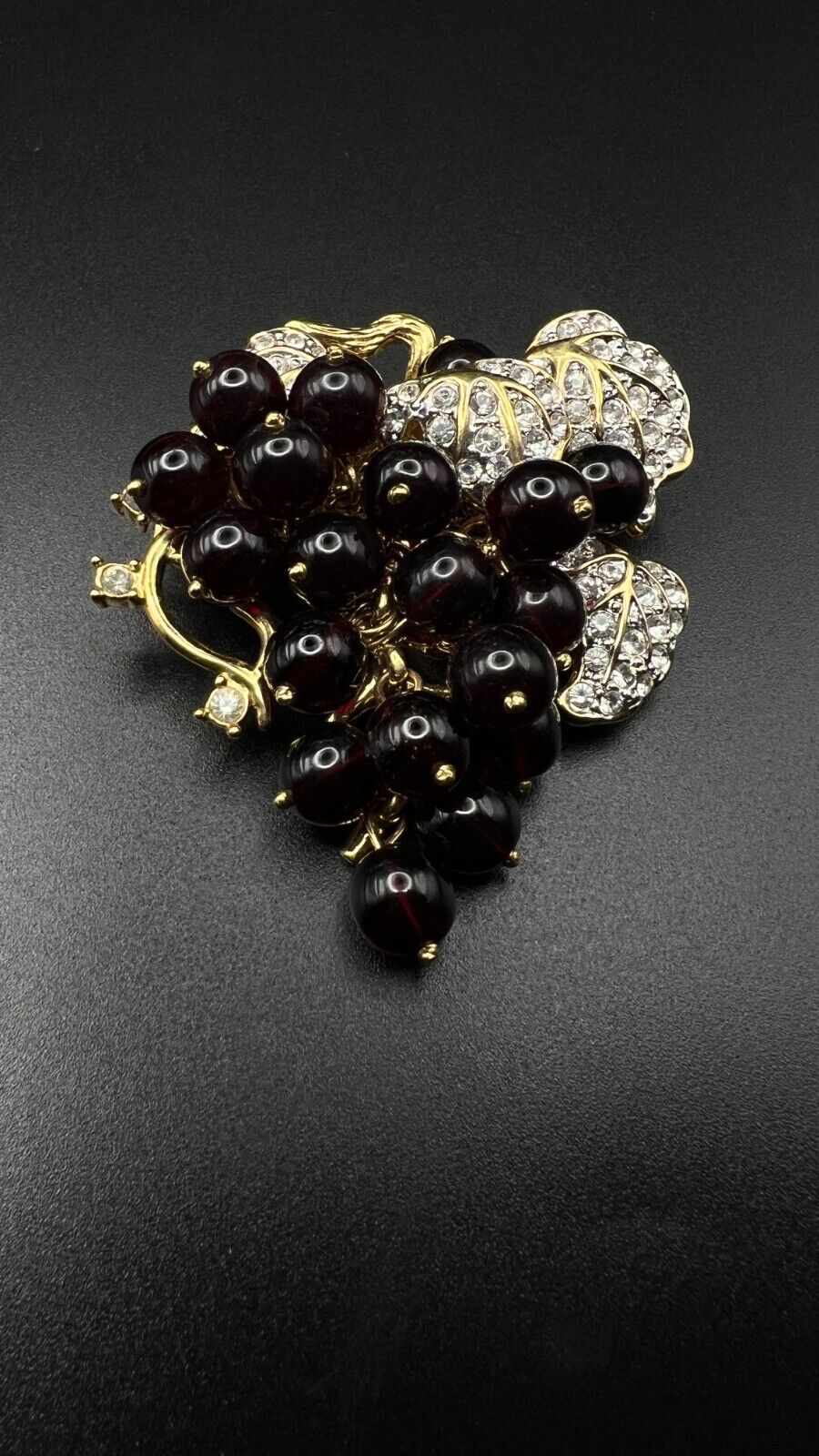 Vintage NOLAN MILLER Signed Gold-Toned Movable Red Grape Cluster Brooch Pin