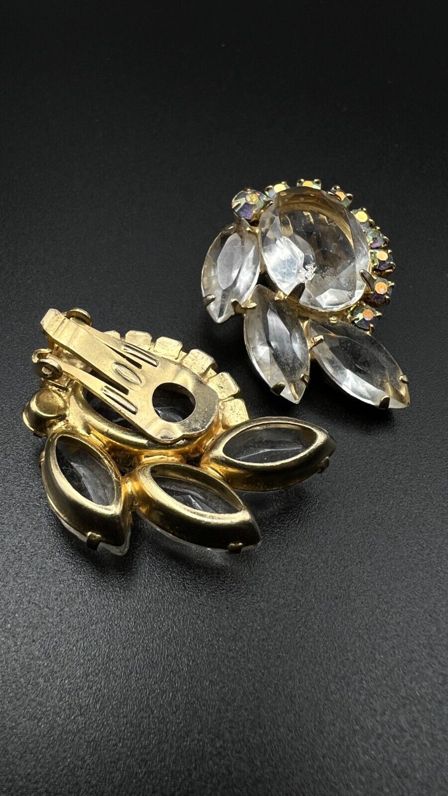 Vintage JULIANNA AB Large Rhinestone Brooch Pin and Clip-On Earrings Set