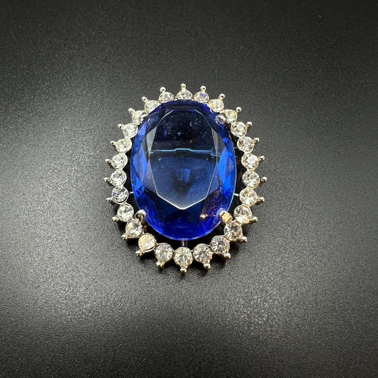 Vintage Sparkling Blue Glass & Clear Rhinestones Silver-Toned Pendant Brooch Pin