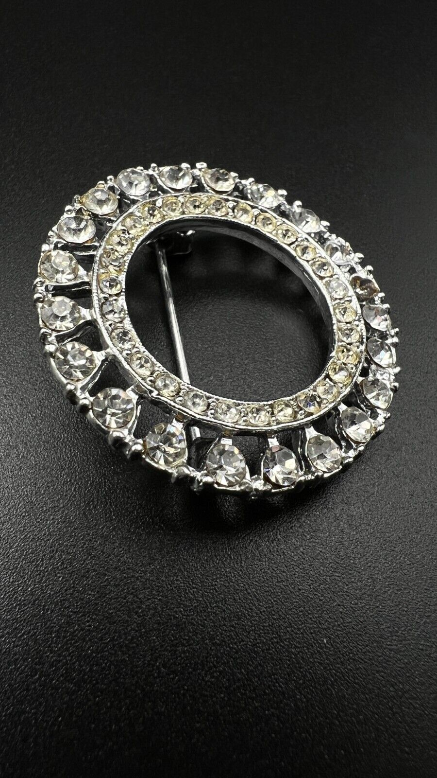 Vintage Silver-Toned CZ Cubic Zirconia Circle of Life Brooch Pin