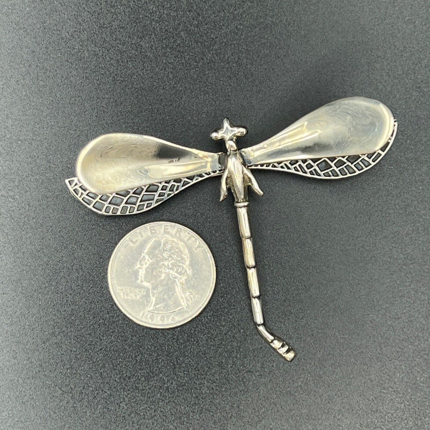 Vintage Novelty Signed Mexico CIL 925 Sterling Large 3D Dragonfly Brooch Pin