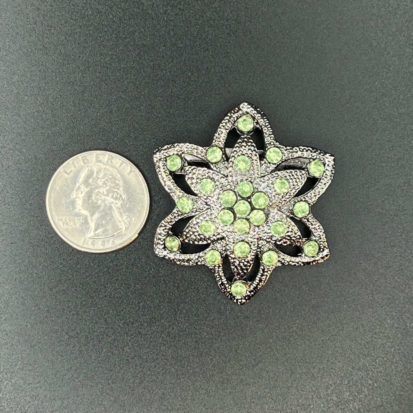 Vintage Beautiful Silver-Toned Star with Light Green Rhinestones Brooch Pin