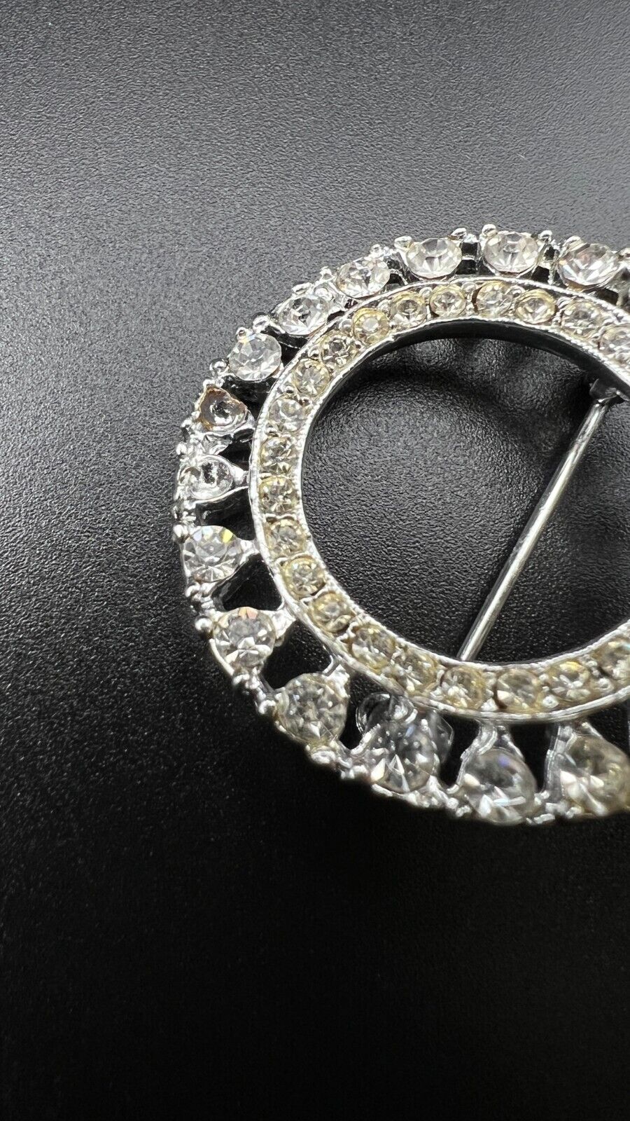 Vintage Silver-Toned CZ Cubic Zirconia Circle of Life Brooch Pin