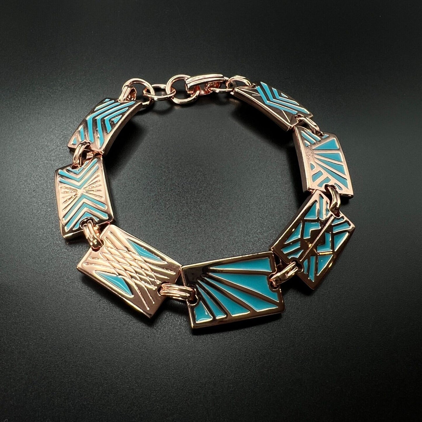 Vintage Bradford Exchange "Healing Rays" Blue Enamel & Copper Magnetic Bracelet