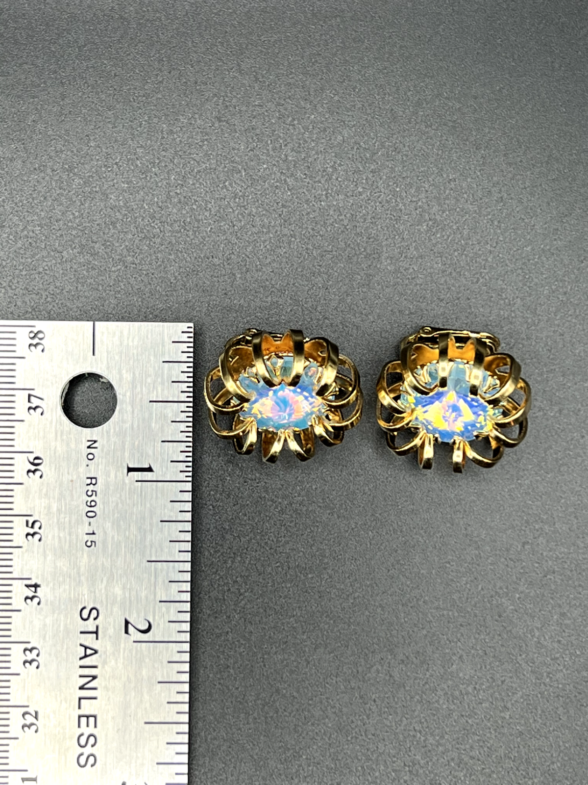 Vintage Signed SARAH COV Set- Gold-Toned Rivoli Brooch, Ring & Clip-On Earrings