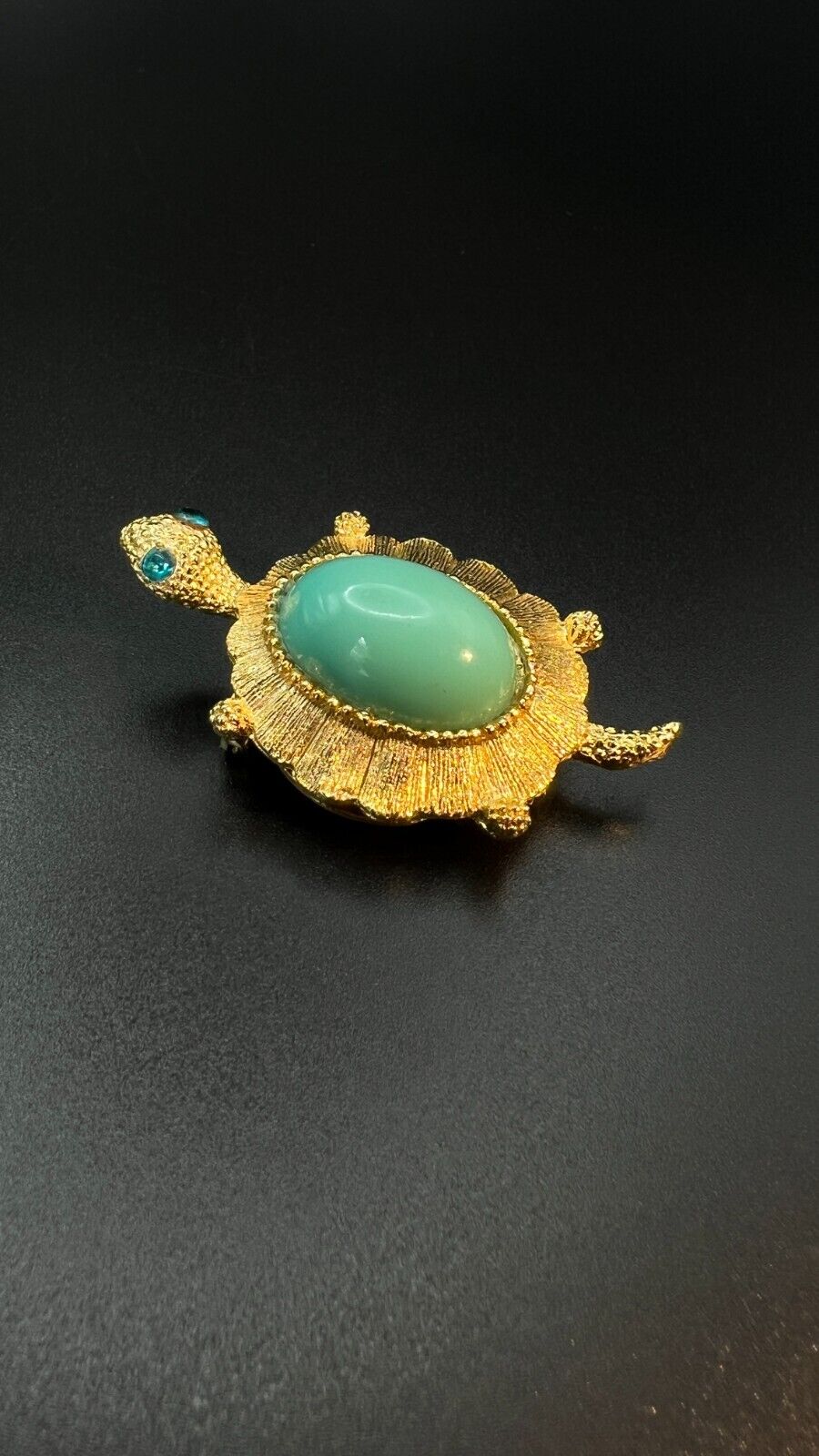 Vintage Novelty Gold-Toned Brooch & Clip On Turtle w Large Turquoise Stone Pin